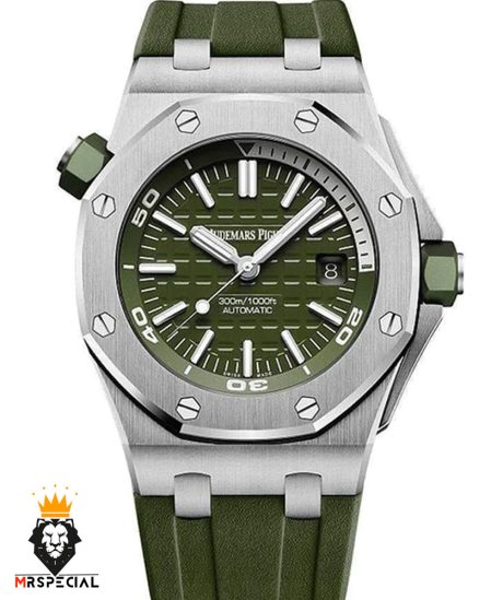 ساعت مردانه اودمار پیگه اتوماتیک بند رابر صفحه سبز AUDEMARS PIGUET 01808