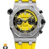 ساعت مردانه اودمار پیگه کرنوگراف بند رابر زرد صفحه زرد AUDEMARS PIGUET Offshore 01002