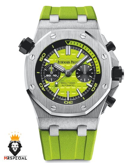 ساعت مردانه اودمار پیگه کرنوگراف بند رابر سبز صفحه سبز AUDEMARS PIGUET Offshore 01001