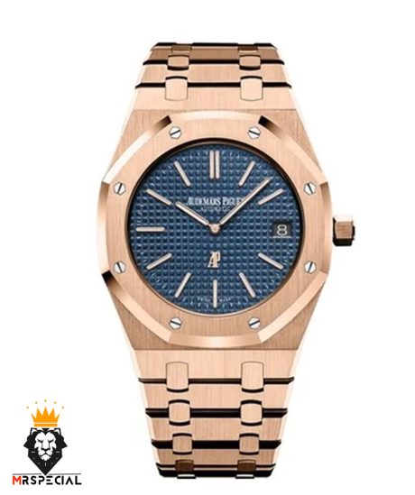 ساعت مردانه اودمار پیگه کوارتز رزگلد صفحه ابی AUDEMARS PIGUET ROYAL 0853