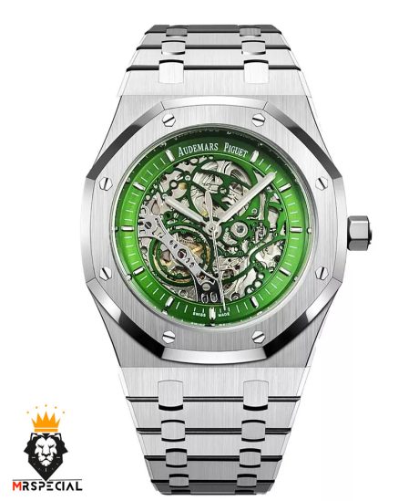ساعت مردانه اودمار پیگه اتوماتیک استیل صفحه اسکلتون سبز AUDEMARS PIGUET ROYAL 01028