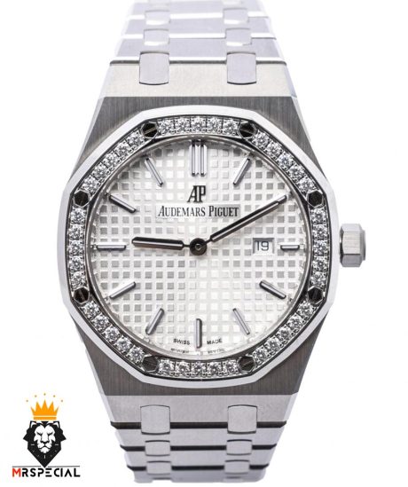 ساعت مچی زنانه اودمار پیگه استیل قاب نگین صفحه سفید 2241 AUDEMARS PIGUET ROYAL
