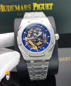 ساعت مردانه اودمار پیگه اتوماتیک استیل صفحه اسکلتون ابی AUDEMARS PIGUET ROYAL 01567