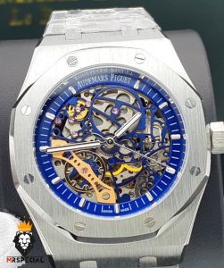 ساعت مردانه اودمار پیگه اتوماتیک استیل صفحه اسکلتون ابی AUDEMARS PIGUET ROYAL 01567