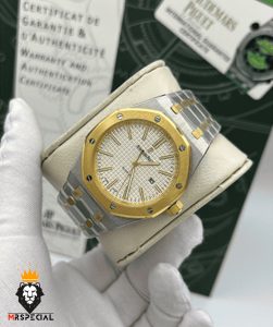 ساعت زنانه اودمار پیگه کوارتز دو رنگ طلایی صفحه سفید Audemars Piguet Royal 4459