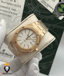 ساعت اودمار پیگه مردانه رزگلد صفحه سفید AUDEMARS PIGUET ROYAL 01556