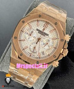 ساعت مردانه اودمار پیگه کرنوگراف رزگلد صفحه سفید AUDEMARS PIGUET ROYAL 4443