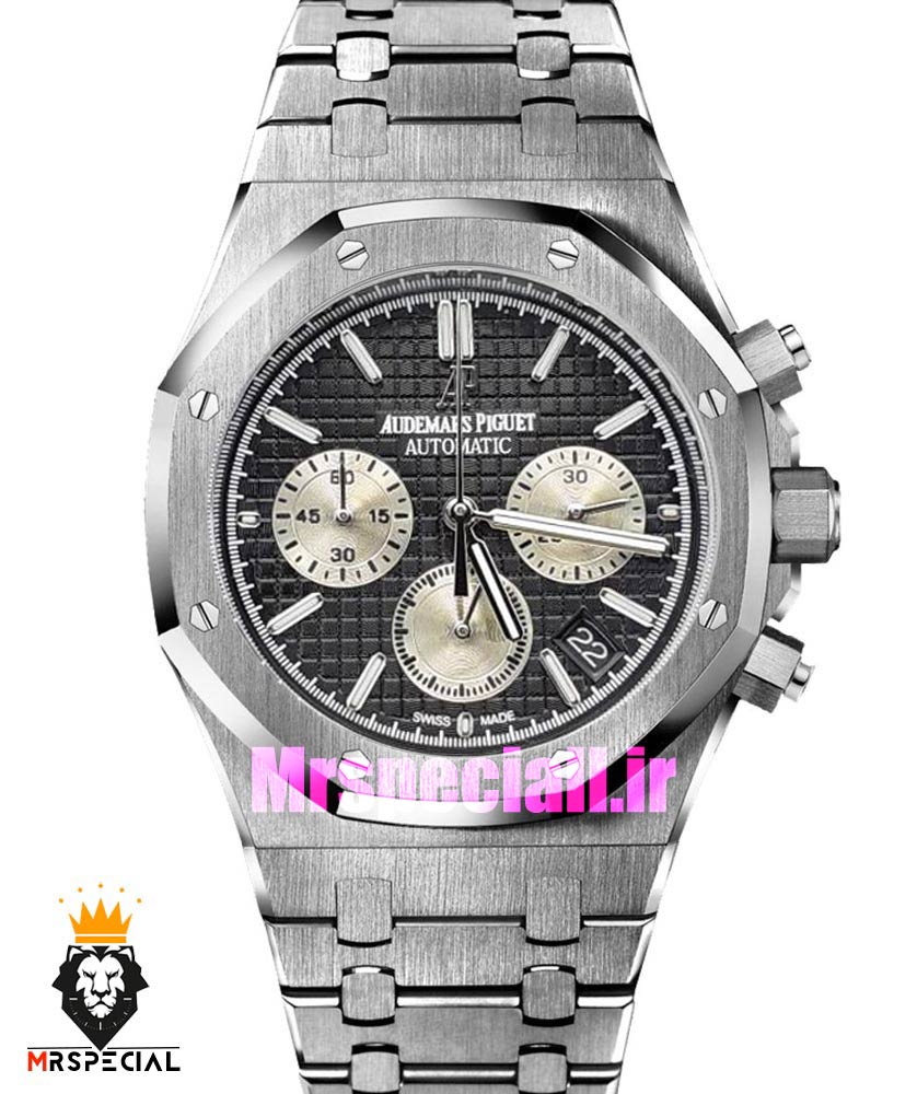 ساعت مردانه اودمار پیگه کرنوگراف استیل صفحه مشکی AUDEMARS PIGUET ROYAL 01564