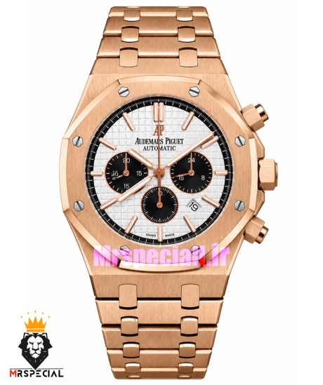 ساعت مردانه اودمار پیگه کرنوگراف رزگلد صفحه سفید AUDEMARS PIGUET ROYAL 01146