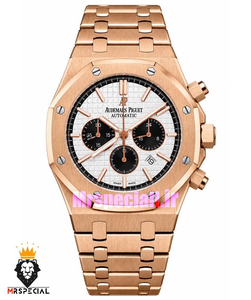 ساعت مردانه اودمار پیگه کرنوگراف رزگلد صفحه سفید AUDEMARS PIGUET ROYAL 01146
