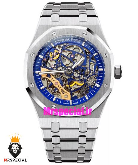 ساعت مردانه اودمار پیگه اتوماتیک استیل صفحه اسکلتون ابی AUDEMARS PIGUET ROYAL 01567