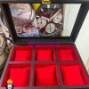 جعبه ساعت چوبی 6 تایی مشکی پارچه قرمز 0050 WATCH BOX