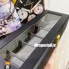 جعبه ساعت چوبی 6 تایی مشکی درب شیشه ای پارچه طوسی 0051 WATCH BOX