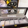 جعبه ساعت چوبی 6 تایی مشکی درب شیشه ای پارچه طوسی 0051 WATCH BOX