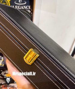 جعبه ساعت چوبی 6 تایی چرم مشکی دور دوخت پارچه طوسی 0052 WATCH BOX 
