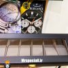 جعبه ساعت چوبی 6 تایی مشکی درب شیشه ای پارچه طوسی 0051 WATCH BOX
