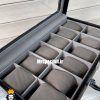 جعبه ساعت چوبی 12 تایی چرم مشکی در شیشه ای لوکس داخل طوسی 0053 WATCH BOX