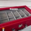 جعبه ساعت چوبی 12 تایی چرم قرمز در شیشه ای لوکس داخل طوسی 0054 WATCH BOX