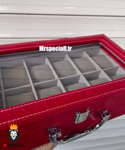 جعبه ساعت چوبی 12 تایی چرم قرمز در شیشه ای لوکس داخل طوسی 0054 WATCH BOX 