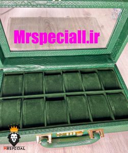 جعبه ساعت لوکس 12 تایی چرم پوست ماری سبز باکیفیت 0032 WATCH BOX