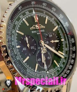 ساعت برایتلینگ مدل نوی تایمر مردانه بند استیل کرنوگراف صفحه سبز Breitling Navitimer 020815