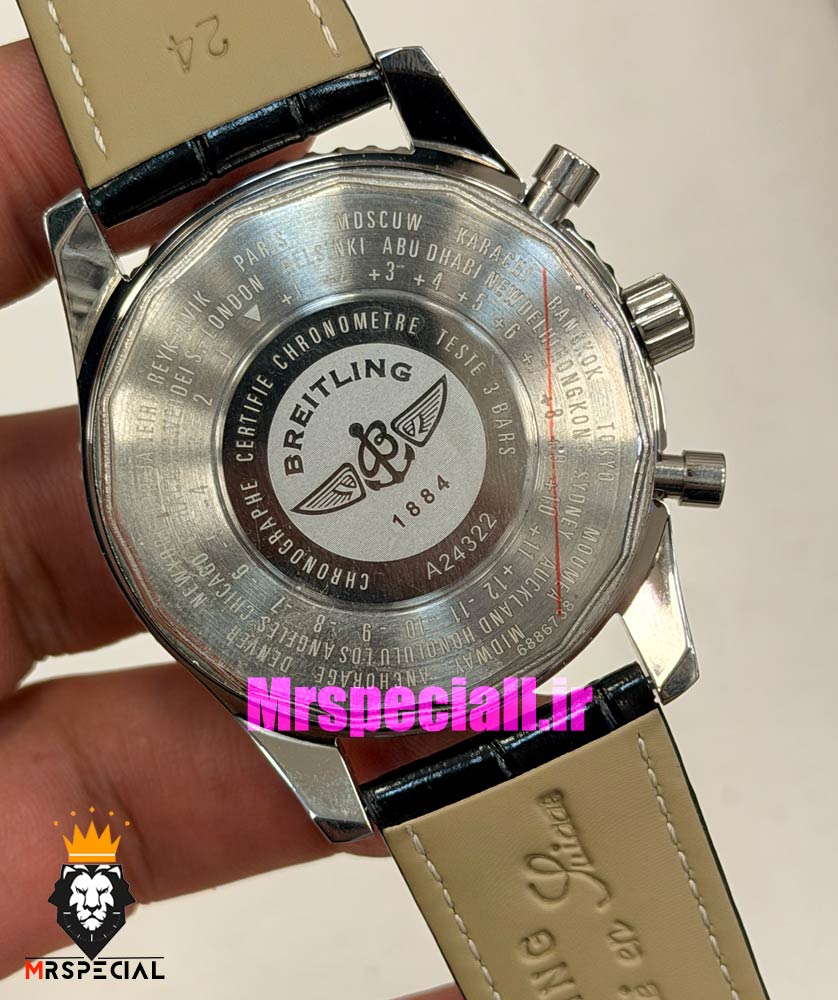 ساعت مردانه برایتلینگ نوی تایمر کرنوگراف بند چرم صفحه طوسی Breitling Navitimer 021724