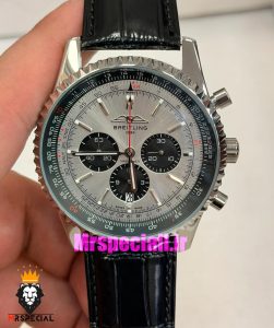 ساعت مردانه برایتلینگ نوی تایمر کرنوگراف بند چرم صفحه طوسی Breitling Navitimer 021724