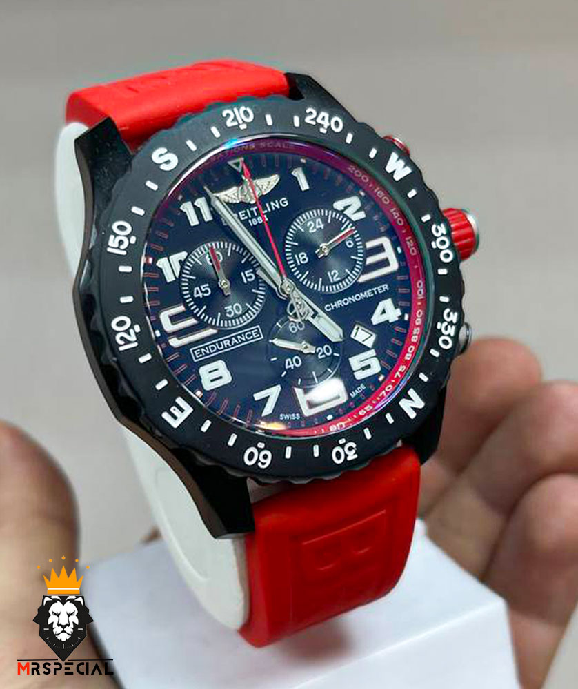 ساعت مچی مردانه برایتلینگ کرنوگراف مشکی بند رابر قرمز BREITLING 01592