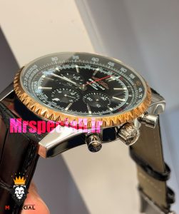 ساعت مردانه برایتلینگ نوی تایمر کرنوگراف دورنگ رزگلد بند چرم صفحه مشکی Breitling Navitimer 021719