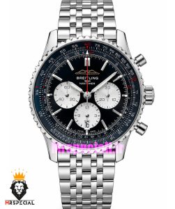 ساعت مردانه برایتلینگ نوی تایمر کرنوگراف بند استیل صفحه مشکی Breitling Navitimer 021727