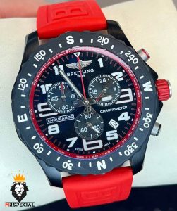 ساعت مچی مردانه برایتلینگ کرنوگراف مشکی بند رابر قرمز BREITLING 01592
