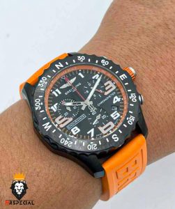 ساعت مچی مردانه برایتلینگ کرنوگراف مشکی بند رابر نارنجی BREITLING 021728 