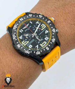 ساعت مچی مردانه برایتلینگ کرنوگراف مشکی بند رابر زرد BREITLING 01591