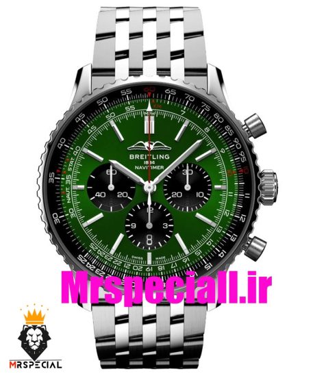 ساعت برایتلینگ مدل نوی تایمر مردانه بند استیل کرنوگراف صفحه سبز Breitling Navitimer 020815