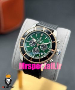 ساعت برایتلینگ مردانه کرنوگراف بند رابر مشکی قاب رزگلد صفحه سبز Breitling Super Ocean 020959
