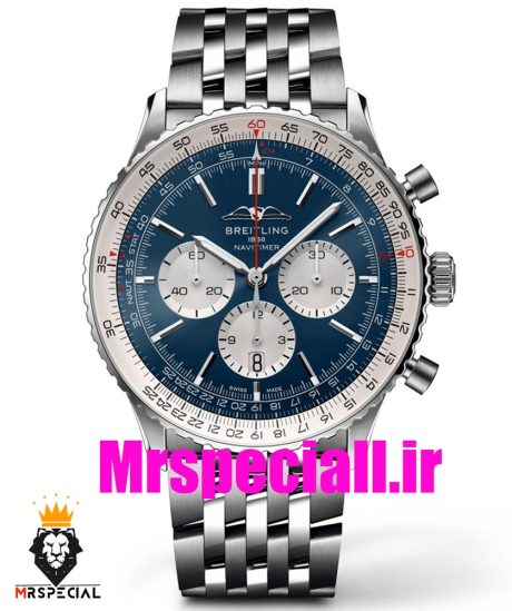 ساعت برایتلینگ مدل نوی تایمر مردانه بند استیل کرنوگراف صفحه ابی Breitling Navitimer 020816