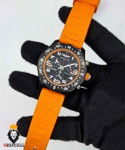ساعت مچی مردانه برایتلینگ کرنوگراف مشکی بند رابر نارنجی BREITLING 021728 