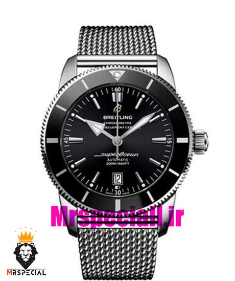 ساعت برایتلینگ مردانه اتوماتیک بند استیل حصیری صفحه مشکی Breitling Super Ocean 020955