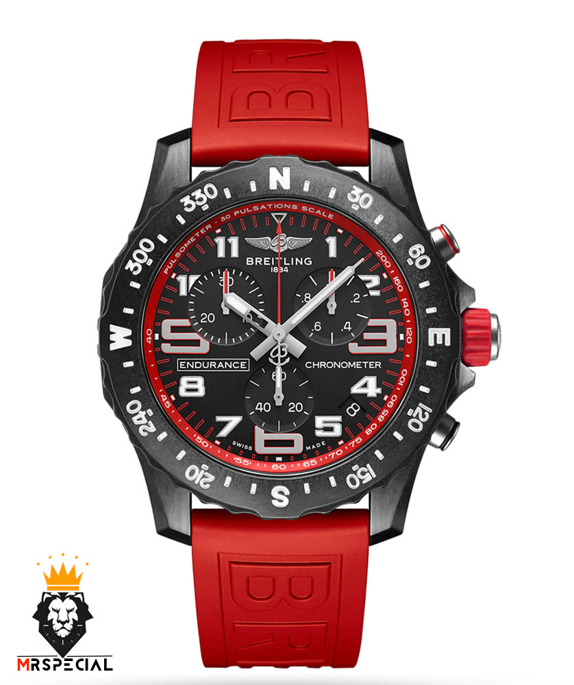 ساعت مچی مردانه برایتلینگ کرنوگراف مشکی بند رابر قرمز BREITLING 01592