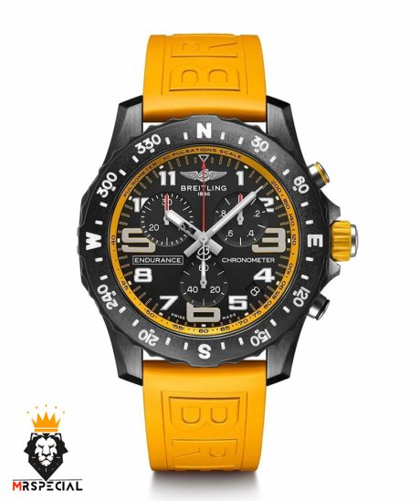 ساعت مچی مردانه برایتلینگ کرنوگراف مشکی بند رابر زرد BREITLING 01591