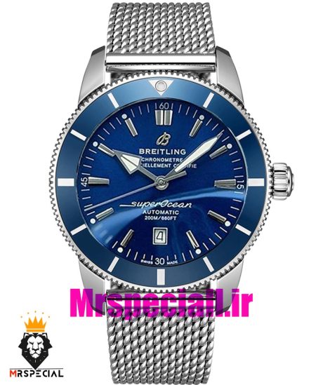 ساعت برایتلینگ مردانه اتوماتیک بند استیل حصیری صفحه ابی Breitling Super Ocean 020956