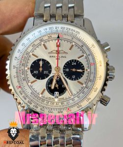 ساعت برایتلینگ مدل نوی تایمر مردانه بند استیل کرنوگراف صفحه سفید Breitling Navitimer 020817 