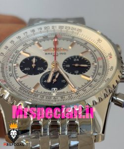 ساعت برایتلینگ مدل نوی تایمر مردانه بند استیل کرنوگراف صفحه سفید Breitling Navitimer 020817 