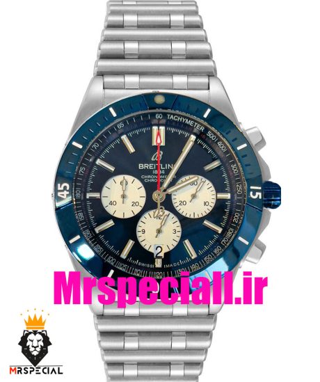 ساعت برایتلینگ مردانه بند استیل کرنوگراف صفحه ابی کاربنی BREITLING chronomat 020820