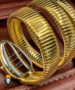 ساعت زنانه بولگاری ماری دستبندی طلایی صفحه مشکی BVLGARI SERPENTI TUBOGAS 2345