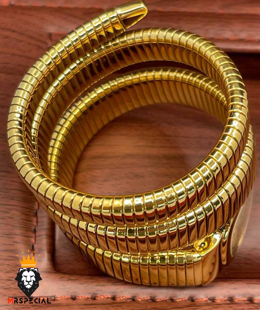 ساعت زنانه بولگاری ماری دستبندی طلایی صفحه مشکی BVLGARI SERPENTI TUBOGAS 2345