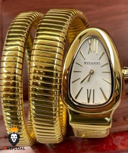 ساعت زنانه بولگاری ماری دستبندی طلایی صفحه سفید BVLGARI SERPENTI TUBOGAS 2344