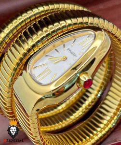 ساعت زنانه بولگاری ماری دستبندی طلایی صفحه سفید BVLGARI SERPENTI TUBOGAS 2344