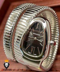 ساعت زنانه بولگاری ماری دستبندی استیل صفحه مشکی BVLGARI SERPENTI TUBOGAS 2347