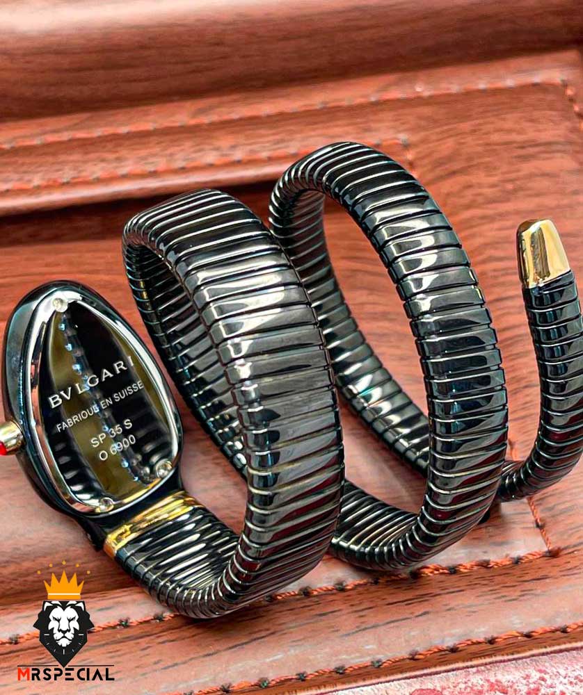 ساعت زنانه بولگاری ماری دستبندی مشکی قاب رزگلد BVLGARI SERPENTI TUBOGAS 2343